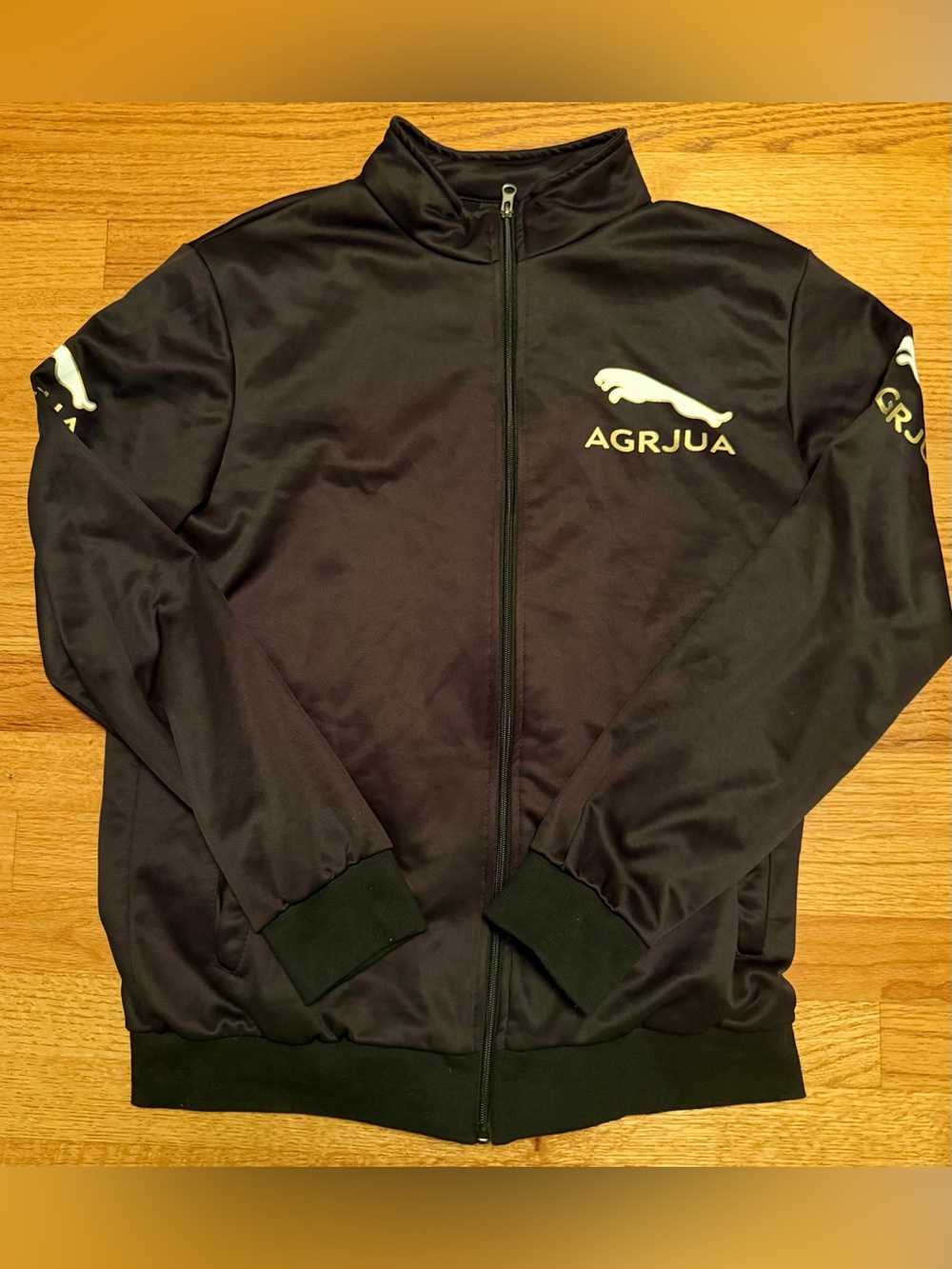 AGRJUA Men's Black/Gold Full-Zip Track Jacket 4XL Stand-Up Collar Logo